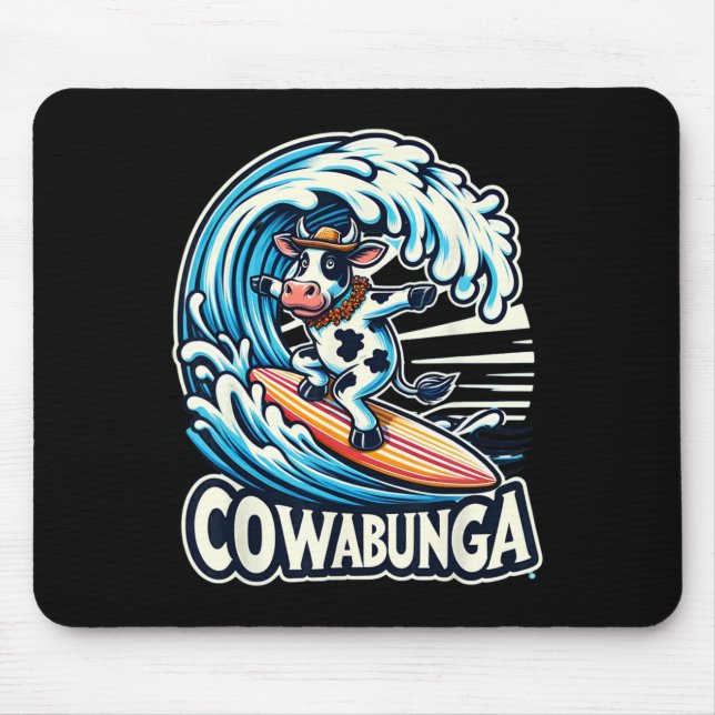 Alfombrilla De Ratón Playa Cowabunga Surfing Vaca Tabla de Surf Tabla d (Frente)