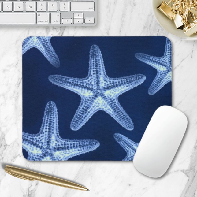 Alfombrilla De Ratón playa de moda costera rústica marinera estelar azu (coastal chic beach rustic nautical blue starfish mouse pad)