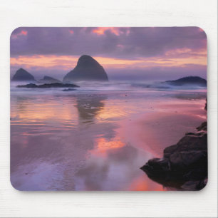 Alfombrilla De Ratón Playa de Oregón y estanques marítimos, puesta de