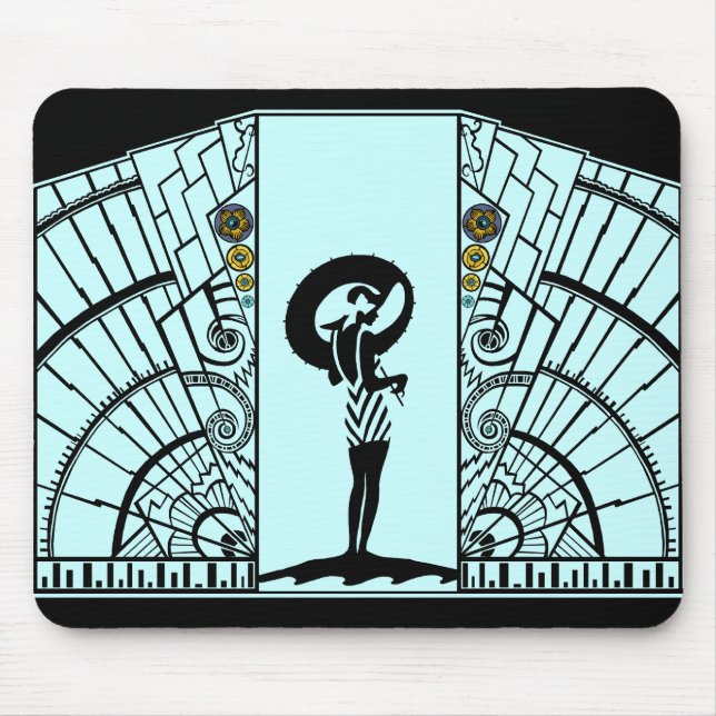 Alfombrilla De Ratón Playa Deco en aguamarina y amarillo (Frente)