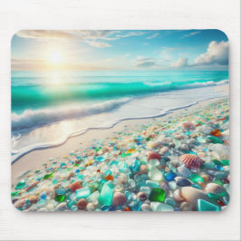 Alfombrilla De Ratón Playa del Océano bonito con cristales marinos