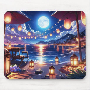 Alfombrilla De Ratón Playa encantada con cuadros nocturnos