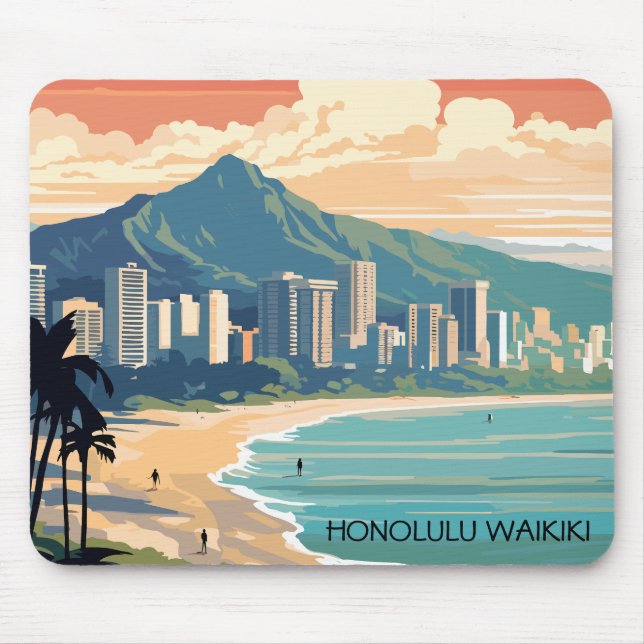 Alfombrilla De Ratón Playa Honolulu Waikiki Beach Hawaii Panorama View  (Frente)