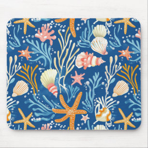 Alfombrilla De Ratón Playa Retro Naranja Rosa Amarillo Azul Conchas