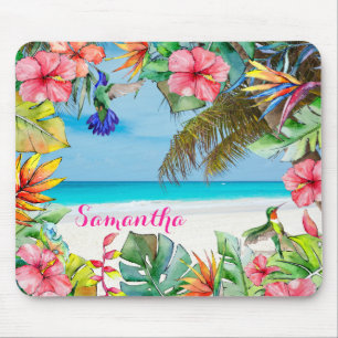 Alfombrilla De Ratón Playa tropical del hibisco floral personalizada