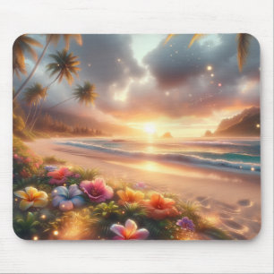 Alfombrilla De Ratón Playa Tropical Encantada con Hibiscos Mágicos