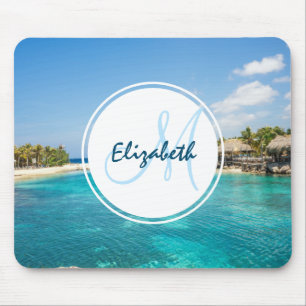 Alfombrilla De Ratón Playa tropical panorámica con chozas de paja