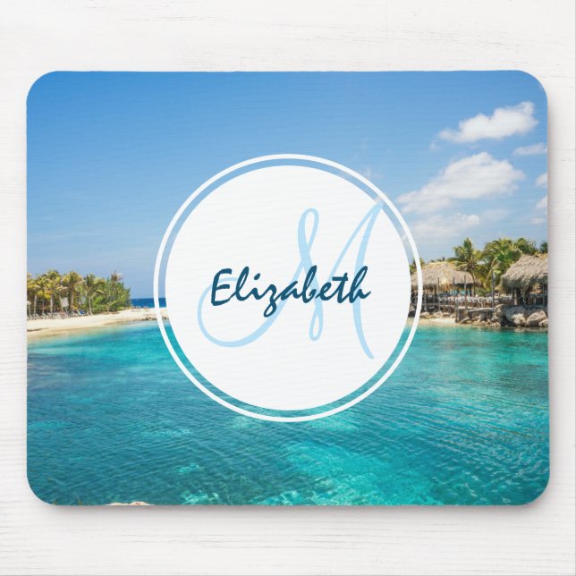 Alfombrilla De Ratón Playa tropical panorámica con chozas de paja (Frente)