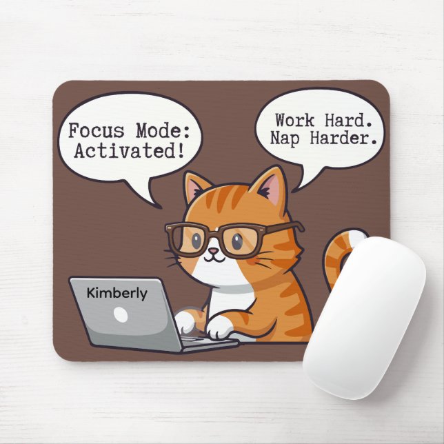Alfombrilla De Ratón Playful Cat Design Custom Name Mouse Pad (Con ratón)