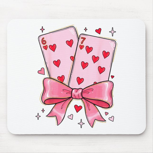Alfombrilla De Ratón Playing Cards 6 7 Of Hearts 67 Six Seven Meme Bow  (Frente)