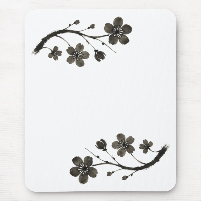 Alfombrilla De Ratón Plum Blossom Line Art - Pad Botánico del ratón (Frente)
