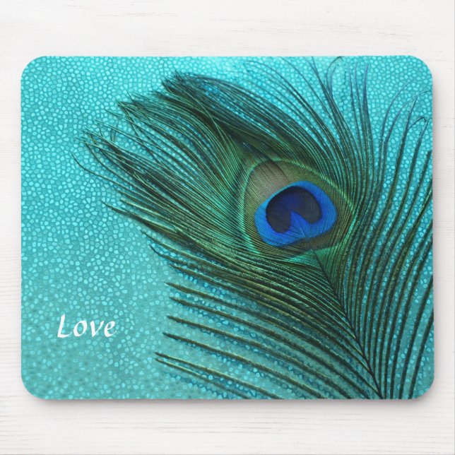 Alfombrilla De Ratón Pluma de pavo real azul de Aqua metálica (Frente)