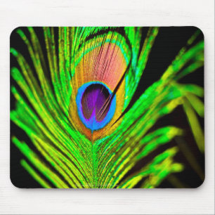 Alfombrilla De Ratón Pluma de Pavo Real Colores Neón