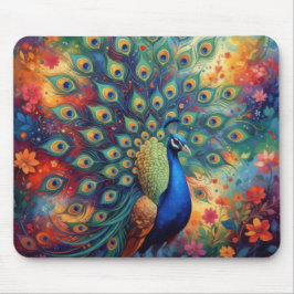 Alfombrilla De Ratón Plumas y flores de pavo real coloridas