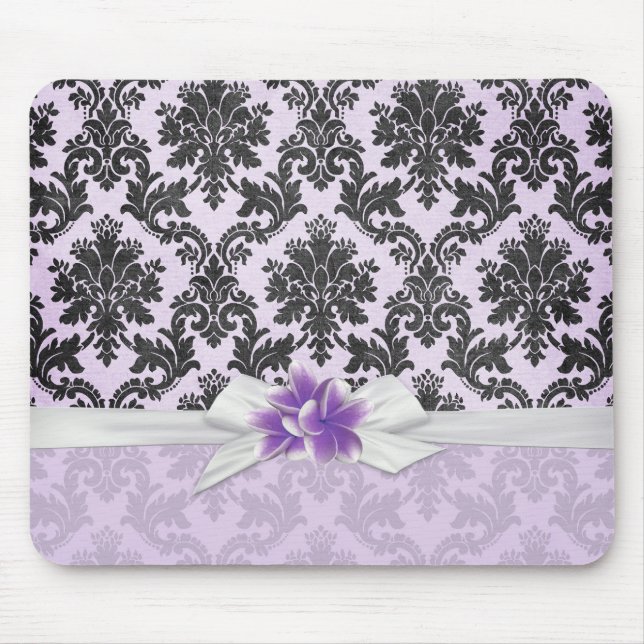 Alfombrilla De Ratón Plumeria Damask Mousepad de lavanda exótica (Frente)