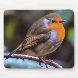 Alfombrilla De Ratón Plump Robin Colgado En Una Rama De Arte De Vida Si