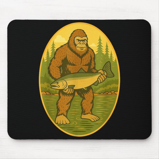 Alfombrilla De Ratón Pnw Steelhead Sasquatch Fishing Big Foot Salmon Fi (Frente)
