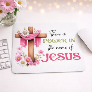 Alfombrilla De Ratón Poder en el Nombre – Cruz Floral Cristiana