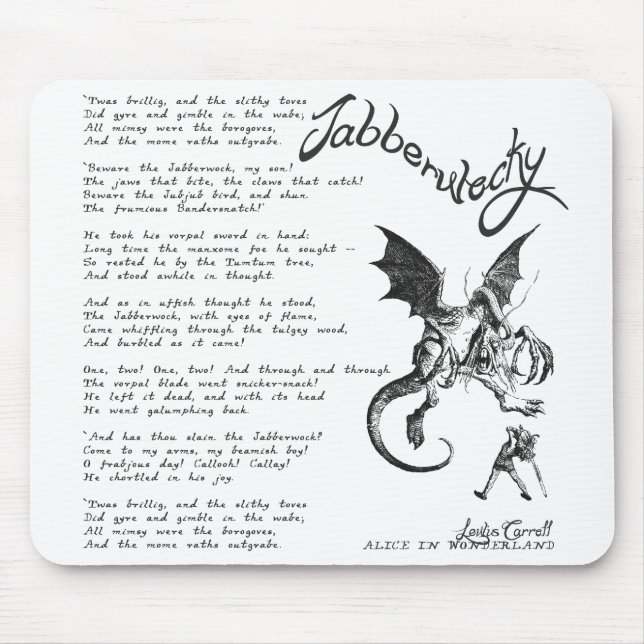 Alfombrilla De Ratón Poema de Jabberwocky (Frente)