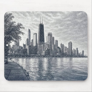 Alfombrilla De Ratón Pointillism Chicago Skyline