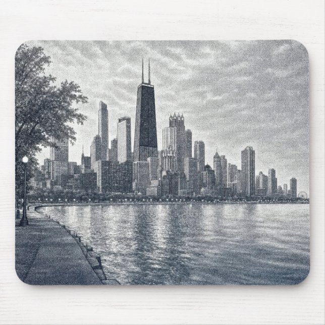 Alfombrilla De Ratón Pointillism Chicago Skyline  (Frente)