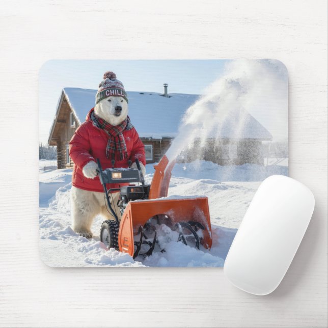 Alfombrilla De Ratón Polar Bear Pushing a Snowblower (Con ratón)