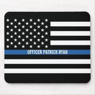 Alfombrilla De Ratón Police Thin Blue Line American Flag Add Name