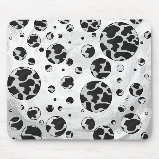 Alfombrilla De Ratón Polka Dot Cow impresión en blanco y negro (Frente)