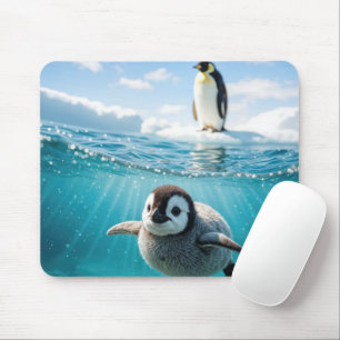 Alfombrilla De Ratón Pollito de pingüino nadando en agua ártica