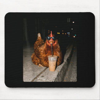 Alfombrilla De Ratón Pollo bebiendo café helado Amante divertido de los