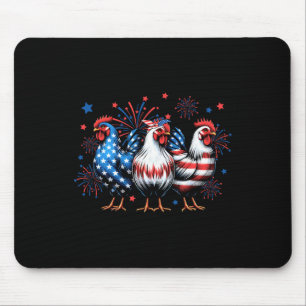 Alfombrilla De Ratón Pollo Rojo Blanco Azul Bandera De Usa Fuegos Artif