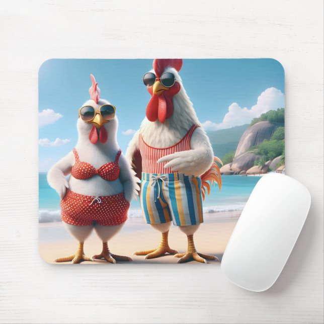 Alfombrilla De Ratón Pollos Blancos con Trajes de Baño (Con ratón)