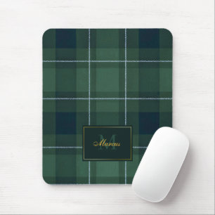 Alfombrilla De Ratón Polo de Cuadro Tartán Monograma Verde Oscuro Vinta