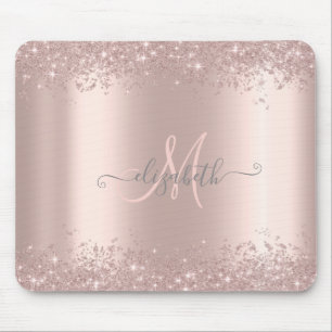 Alfombrilla De Ratón Polvo de brillo plateado moderno rosa oro Monogram