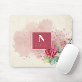 Alfombrilla De Ratón Polvoriento moderno floral l Elegante borde burgan