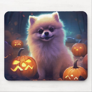 Alfombrilla De Ratón Pomerania de Halloween con calabazas espeluznante 