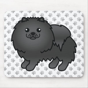 Alfombrilla De Ratón Pomerania negra adorable perro de dibujos animados