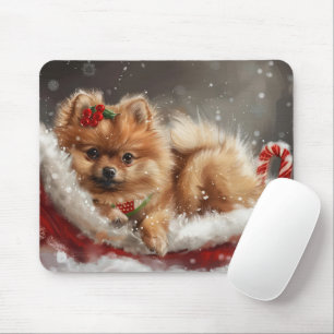 Alfombrilla De Ratón Pomerania Perro Festivo de Navidad