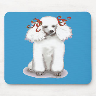 Alfombrilla De Ratón Poodle blanco en el bigote rojo