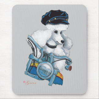 Alfombrilla De Ratón Poodle de pollo en bicicleta blanca - Personalizad