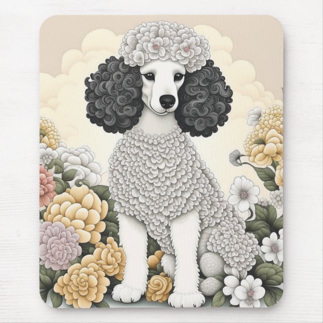 Alfombrilla De Ratón Poodle en flores caprichosas (Frente)