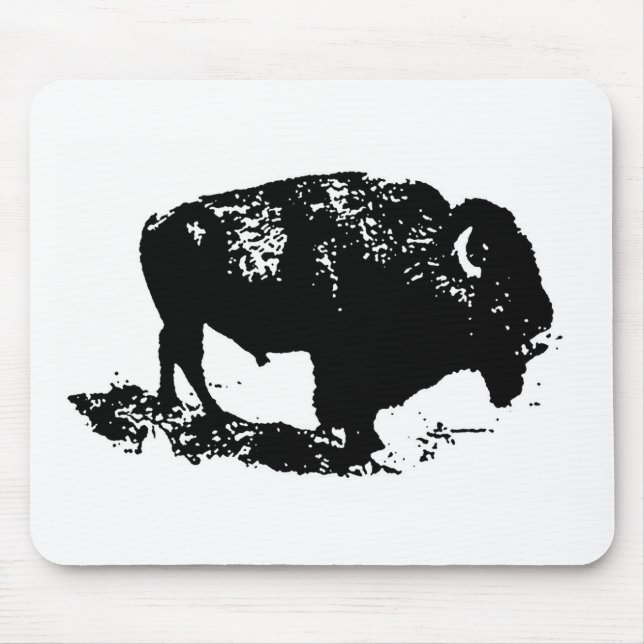 Alfombrilla De Ratón Pop Art Black Búfalo Blanco Bison Silhouette (Frente)