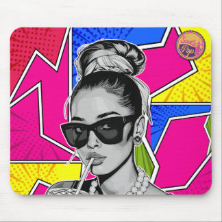 Alfombrilla De Ratón Pop Art Retrô Mulher Fashion Preto e Branco