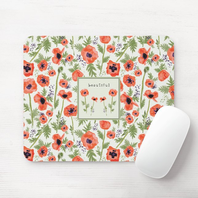 Alfombrilla De Ratón Poppies Patrón Floral con nombre (Poppies Floral Pattern With Name Mouse Pad from Studio Posies. )