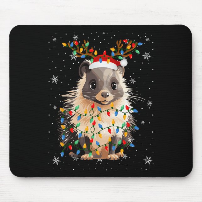 Alfombrilla De Ratón Porcupine Animal Santa Hat Ugly Christmas Tree Lig (Frente)