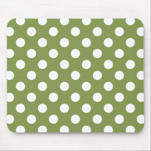 Alfombrilla De Ratón Pos de polka blanco sobre el verde oliva