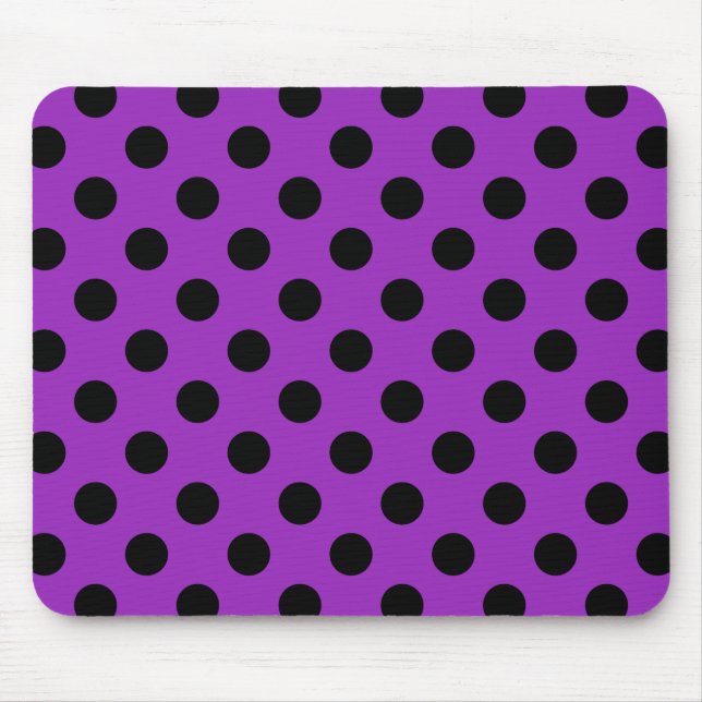 Alfombrilla De Ratón Pos de polka negro sobre morado (Frente)