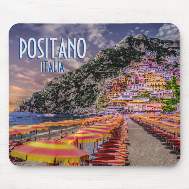 Alfombrilla De Ratón Positano Italia Cliff Homes Amalfi Sunset Retro (Frente)