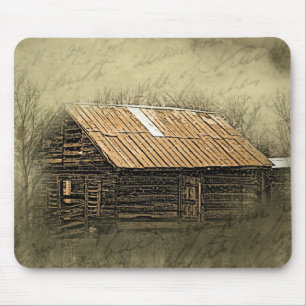 Alfombrilla De Ratón Postal Rustic Cabin Vintage Weathercard