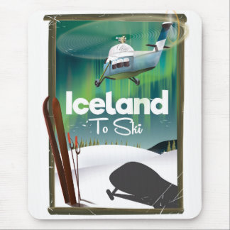 Alfombrilla De Ratón Poster de esquí de época de Islandia